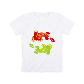 Детская футболка хлопок с принтом Рыбы фен-шуй в Белгороде, 100% хлопок | круглый вырез горловины, полуприлегающий силуэт, длина до линии бедер | Тематика изображения на принте: карпы | кои