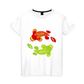 Женская футболка хлопок с принтом Рыбы фен-шуй в Белгороде, 100% хлопок | прямой крой, круглый вырез горловины, длина до линии бедер, слегка спущенное плечо | карпы | кои