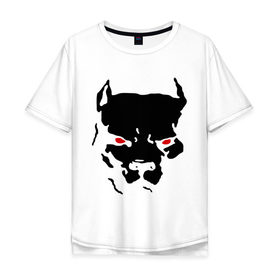 Мужская футболка хлопок Oversize с принтом Стаффордширский терьер в Белгороде, 100% хлопок | свободный крой, круглый ворот, “спинка” длиннее передней части | media | глаза | животные | красные глаза | пес | прикольные картинки | собака | старфорширдский терьер