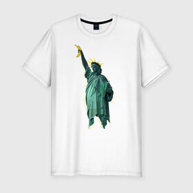 Мужская футболка премиум с принтом Статуя свободы в Белгороде, 92% хлопок, 8% лайкра | приталенный силуэт, круглый вырез ворота, длина до линии бедра, короткий рукав | банан