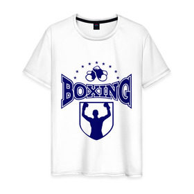 Мужская футболка хлопок с принтом Boxing в Белгороде, 100% хлопок | прямой крой, круглый вырез горловины, длина до линии бедер, слегка спущенное плечо. | boxing | бокс | борьба | перчатки | силовой вид спорта | спорт