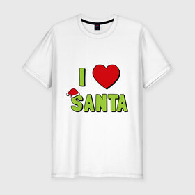Мужская футболка премиум с принтом I love santa в Белгороде, 92% хлопок, 8% лайкра | приталенный силуэт, круглый вырез ворота, длина до линии бедра, короткий рукав | i love santa (glow) | новый год | падарки | праздник | рождество | я люблю новый год