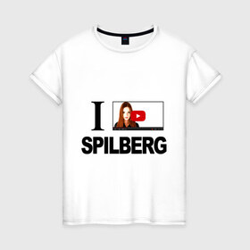 Женская футболка хлопок с принтом Саша Спилберг в Белгороде, 100% хлопок | прямой крой, круглый вырез горловины, длина до линии бедер, слегка спущенное плечо | i love spilberg | sasha spilberg | видеоблоггер | люблю спилберг | саша спилберг