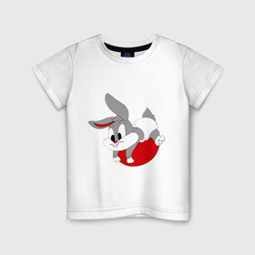 Детская футболка хлопок с принтом заяц в Белгороде, 100% хлопок | круглый вырез горловины, полуприлегающий силуэт, длина до линии бедер | девушка | зайка | зайка малыш | зайка на мячике | заяц | красивые рисунки | ребенок