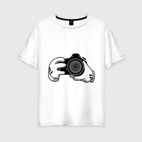 Женская футболка хлопок Oversize с принтом Фотограф в Белгороде, 100% хлопок | свободный крой, круглый ворот, спущенный рукав, длина до линии бедер
 | swag фотографов | корпораций | профессии | руки | фото | фотограф