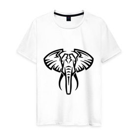 Мужская футболка хлопок с принтом Слон тату в Белгороде, 100% хлопок | прямой крой, круглый вырез горловины, длина до линии бедер, слегка спущенное плечо. | большой слон | голова слона | животные | прикольные картинки | силуэт слона | слон тату | трайбл