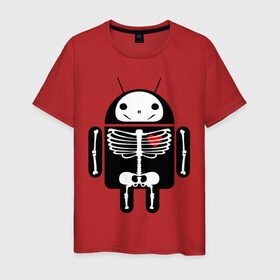 Мужская футболка хлопок с принтом Андроид скелет с сердцем в Белгороде, 100% хлопок | прямой крой, круглый вырез горловины, длина до линии бедер, слегка спущенное плечо. | 