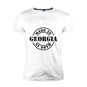 Мужская футболка премиум с принтом Made in Georgia (сделано в Грузии) в Белгороде, 92% хлопок, 8% лайкра | приталенный силуэт, круглый вырез ворота, длина до линии бедра, короткий рукав | made in georgia | грузия | сделано в грузии | туристические