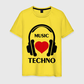 Мужская футболка хлопок с принтом Любимая музыка - Techno в Белгороде, 100% хлопок | прямой крой, круглый вырез горловины, длина до линии бедер, слегка спущенное плечо. | dj | rnb | techno | клубные | любимая | любимая музыка   techno | музыка