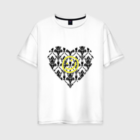 Женская футболка хлопок Oversize с принтом Шерлок Сердце и Смайлик в Белгороде, 100% хлопок | свободный крой, круглый ворот, спущенный рукав, длина до линии бедер
 | smile | кино | мультфильмы и тв | сердце | шерлок | шерлок сердце smile | шерлок холмс