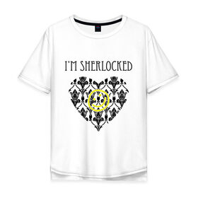 Мужская футболка хлопок Oversize с принтом Шерлок Сердце Im Sherlocked в Белгороде, 100% хлопок | свободный крой, круглый ворот, “спинка” длиннее передней части | Тематика изображения на принте: smile | кино | мультфильмы и тв | сердце | шерлок | шерлок сердце smile | шерлок холмс