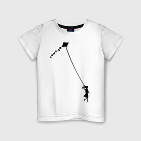 Детская футболка хлопок с принтом Девочка с воздушным змеем в Белгороде, 100% хлопок | круглый вырез горловины, полуприлегающий силуэт, длина до линии бедер | 