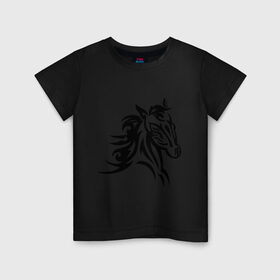 Детская футболка хлопок с принтом Голова лошади в Белгороде, 100% хлопок | круглый вырез горловины, полуприлегающий силуэт, длина до линии бедер | голова лошади | животные | конь | лошадка | силуэт лошади