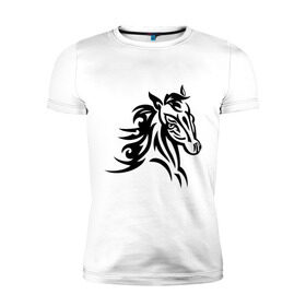 Мужская футболка премиум с принтом Голова лошади в Белгороде, 92% хлопок, 8% лайкра | приталенный силуэт, круглый вырез ворота, длина до линии бедра, короткий рукав | голова лошади | животные | конь | лошадка | силуэт лошади