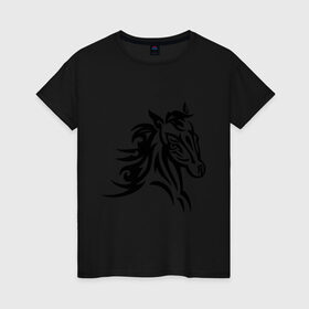 Женская футболка хлопок с принтом Голова лошади в Белгороде, 100% хлопок | прямой крой, круглый вырез горловины, длина до линии бедер, слегка спущенное плечо | голова лошади | животные | конь | лошадка | силуэт лошади