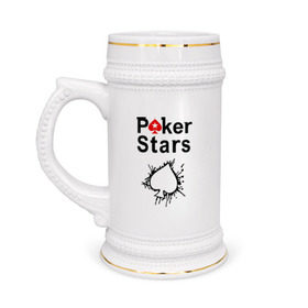 Кружка пивная с принтом Poker Stars в Белгороде,  керамика (Материал выдерживает высокую температуру, стоит избегать резкого перепада температур) |  объем 630 мл | Тематика изображения на принте: pokerstars