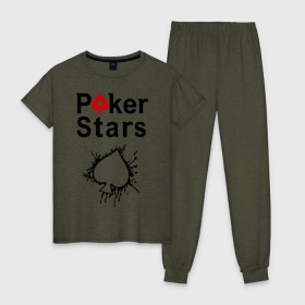 Женская пижама хлопок с принтом Poker Stars в Белгороде, 100% хлопок | брюки и футболка прямого кроя, без карманов, на брюках мягкая резинка на поясе и по низу штанин | pokerstars