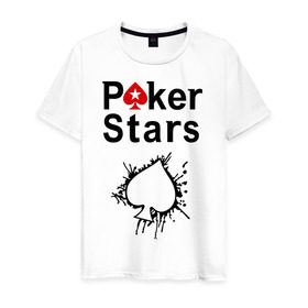 Мужская футболка хлопок с принтом Poker Stars в Белгороде, 100% хлопок | прямой крой, круглый вырез горловины, длина до линии бедер, слегка спущенное плечо. | Тематика изображения на принте: pokerstars