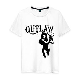 Мужская футболка хлопок с принтом Outlaw (вне закона) в Белгороде, 100% хлопок | прямой крой, круглый вырез горловины, длина до линии бедер, слегка спущенное плечо. | outlaw | вне закона | выстрел | девушка | оружие | прикольные картинки