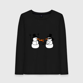 Женский лонгслив хлопок с принтом Снеговик грабитель в Белгороде, 100% хлопок |  | идеи подарков | с новым годом | снеговик грабитель | снеговики | снеговики бандиты | фен