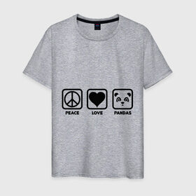 Мужская футболка хлопок с принтом Peace Love Pandas (Мир, Любовь, Панды) в Белгороде, 100% хлопок | прямой крой, круглый вырез горловины, длина до линии бедер, слегка спущенное плечо. | peace love pandas | животные | любовь | мир | панды | прикольные картинки