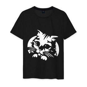 Мужская футболка хлопок с принтом милый котик в Белгороде, 100% хлопок | прямой крой, круглый вырез горловины, длина до линии бедер, слегка спущенное плечо. | кот | кот из шрека | котик | милый котик glow | подарок | сюрприз | шрек | я