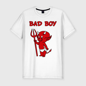 Мужская футболка премиум с принтом bad boy в Белгороде, 92% хлопок, 8% лайкра | приталенный силуэт, круглый вырез ворота, длина до линии бедра, короткий рукав | Тематика изображения на принте: b boy | bad | boy | парень | прикольные картинки | черт | чертик