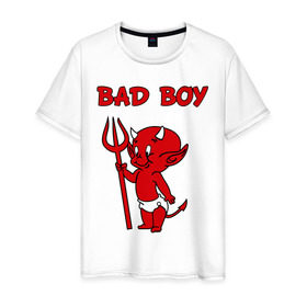 Мужская футболка хлопок с принтом bad boy в Белгороде, 100% хлопок | прямой крой, круглый вырез горловины, длина до линии бедер, слегка спущенное плечо. | Тематика изображения на принте: b boy | bad | boy | парень | прикольные картинки | черт | чертик