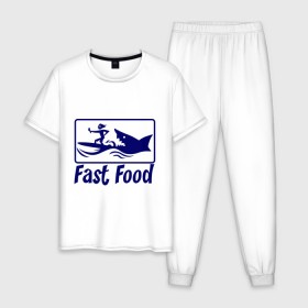 Мужская пижама хлопок с принтом fast food - быстрая еда в Белгороде, 100% хлопок | брюки и футболка прямого кроя, без карманов, на брюках мягкая резинка на поясе и по низу штанин
 | fast food | fast food   быстрая еда | акула | быстрая еда | еда | прикольные картинки