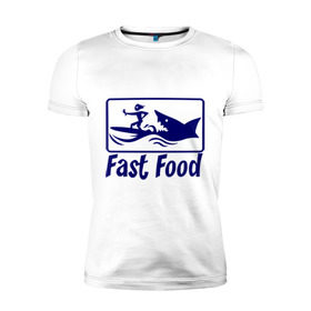 Мужская футболка премиум с принтом fast food - быстрая еда в Белгороде, 92% хлопок, 8% лайкра | приталенный силуэт, круглый вырез ворота, длина до линии бедра, короткий рукав | fast food | fast food   быстрая еда | акула | быстрая еда | еда | прикольные картинки