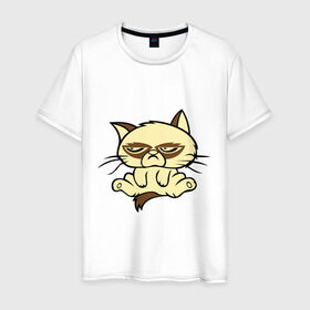 Мужская футболка хлопок с принтом Недовольный кот в Белгороде, 100% хлопок | прямой крой, круглый вырез горловины, длина до линии бедер, слегка спущенное плечо. | Тематика изображения на принте: девушкам | кот | котик | милые создания | недовольный кот