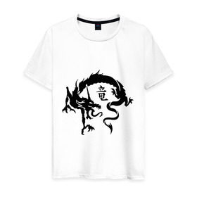 Мужская футболка хлопок с принтом Дракон в японском стиле в Белгороде, 100% хлопок | прямой крой, круглый вырез горловины, длина до линии бедер, слегка спущенное плечо. | дракон | дракон в японском стиле | монстры | привидения и дьяволы | японский стиль