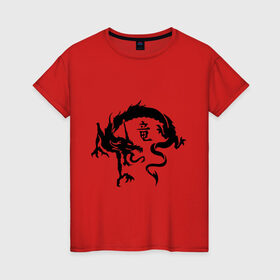 Женская футболка хлопок с принтом Дракон в японском стиле в Белгороде, 100% хлопок | прямой крой, круглый вырез горловины, длина до линии бедер, слегка спущенное плечо | дракон | дракон в японском стиле | монстры | привидения и дьяволы | японский стиль