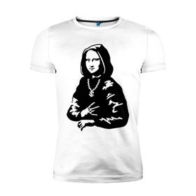 Мужская футболка премиум с принтом Стильная Мона Лиза в Белгороде, 92% хлопок, 8% лайкра | приталенный силуэт, круглый вырез ворота, длина до линии бедра, короткий рукав | знаменитые личности | лиза | мона | прикольные картинки | стильная | стильная мона лиза