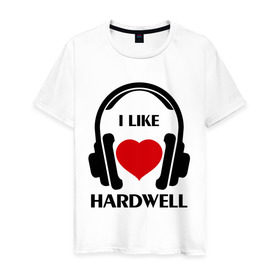 Мужская футболка хлопок с принтом Мне нравится Hardwell в Белгороде, 100% хлопок | прямой крой, круглый вырез горловины, длина до линии бедер, слегка спущенное плечо. | dj | hardwel | rnb | к сердцу | клубная музыка | клубные | любовь к музыка | мне нравится | мне нравится hardwell | музыка