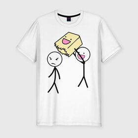 Мужская футболка премиум с принтом оптимист в Белгороде, 92% хлопок, 8% лайкра | приталенный силуэт, круглый вырез ворота, длина до линии бедра, короткий рукав | бумажный мешок | мешок | оптимист | позитив и смайлы | приколы