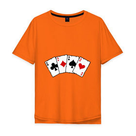 Мужская футболка хлопок Oversize с принтом Четыре туза в Белгороде, 100% хлопок | свободный крой, круглый ворот, “спинка” длиннее передней части | игра | игральные карты | карты | покер | туз | тузы | четыре туза
