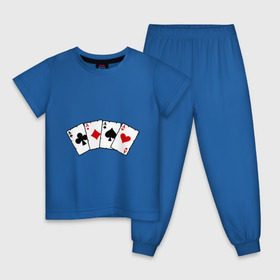 Детская пижама хлопок с принтом Четыре туза в Белгороде, 100% хлопок |  брюки и футболка прямого кроя, без карманов, на брюках мягкая резинка на поясе и по низу штанин
 | Тематика изображения на принте: игра | игральные карты | карты | покер | туз | тузы | четыре туза