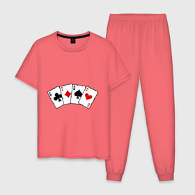 Мужская пижама хлопок с принтом Четыре туза в Белгороде, 100% хлопок | брюки и футболка прямого кроя, без карманов, на брюках мягкая резинка на поясе и по низу штанин
 | игра | игральные карты | карты | покер | туз | тузы | четыре туза
