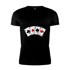 Мужская футболка премиум с принтом Четыре туза в Белгороде, 92% хлопок, 8% лайкра | приталенный силуэт, круглый вырез ворота, длина до линии бедра, короткий рукав | игра | игральные карты | карты | покер | туз | тузы | четыре туза