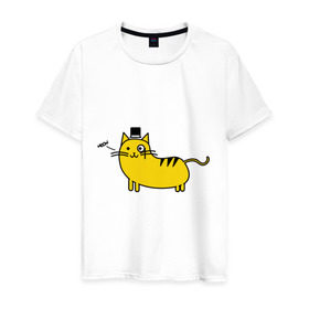 Мужская футболка хлопок с принтом Кот аристократ в Белгороде, 100% хлопок | прямой крой, круглый вырез горловины, длина до линии бедер, слегка спущенное плечо. | аристократ | желтый кот | кот | кот аристократ | котик | котяра | цилиндр