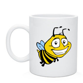 Кружка с принтом Пчелка в Белгороде, керамика | объем — 330 мл, диаметр — 80 мм. Принт наносится на бока кружки, можно сделать два разных изображения | веселая пчелка | животные | мед | полоски | пчелка | шмель