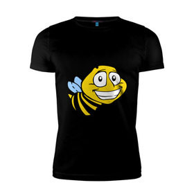 Мужская футболка премиум с принтом Пчелка в Белгороде, 92% хлопок, 8% лайкра | приталенный силуэт, круглый вырез ворота, длина до линии бедра, короткий рукав | Тематика изображения на принте: веселая пчелка | животные | мед | полоски | пчелка | шмель