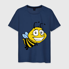 Мужская футболка хлопок с принтом Пчелка в Белгороде, 100% хлопок | прямой крой, круглый вырез горловины, длина до линии бедер, слегка спущенное плечо. | Тематика изображения на принте: веселая пчелка | животные | мед | полоски | пчелка | шмель