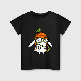 Детская футболка хлопок с принтом модная зайка в Белгороде, 100% хлопок | круглый вырез горловины, полуприлегающий силуэт, длина до линии бедер | девушки | зайка | милый зайка | мода | модная зайка | морковка | очки | подарки | шоппинг