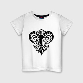 Детская футболка хлопок с принтом Овен в Белгороде, 100% хлопок | круглый вырез горловины, полуприлегающий силуэт, длина до линии бедер | гороскопом | козел | овен | рога | трайблы и узоры