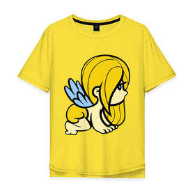 Мужская футболка хлопок Oversize с принтом Девочка ангел (парная) в Белгороде, 100% хлопок | свободный крой, круглый ворот, “спинка” длиннее передней части | Тематика изображения на принте: 