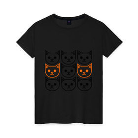 Женская футболка хлопок с принтом Котики в Белгороде, 100% хлопок | прямой крой, круглый вырез горловины, длина до линии бедер, слегка спущенное плечо | голова кота | животное | киса | киски | кот | котяра | кошки | прикольные картинки