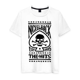 Мужская футболка хлопок с принтом Nickelback hits в Белгороде, 100% хлопок | прямой крой, круглый вырез горловины, длина до линии бедер, слегка спущенное плечо. | Тематика изображения на принте: nickelback hits | музыка | разное
