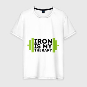 Мужская футболка хлопок с принтом Железо-это моя терапия в Белгороде, 100% хлопок | прямой крой, круглый вырез горловины, длина до линии бедер, слегка спущенное плечо. | железо это моя терапия | силовой спорт | спорт